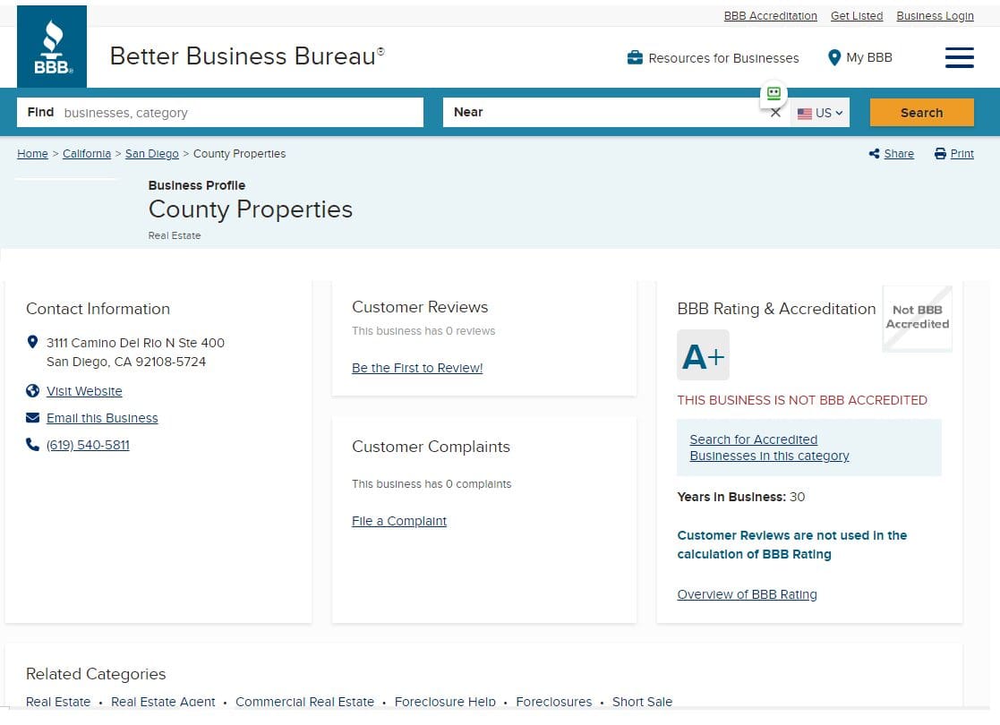 BBB Rating A+ County Properties