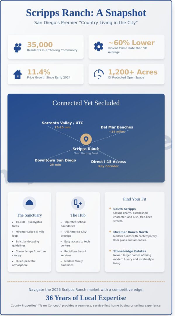 Scripps Ranch, San Diego: The Ultimate 2026 Neighborhood & Real Estate Guide - Infographic